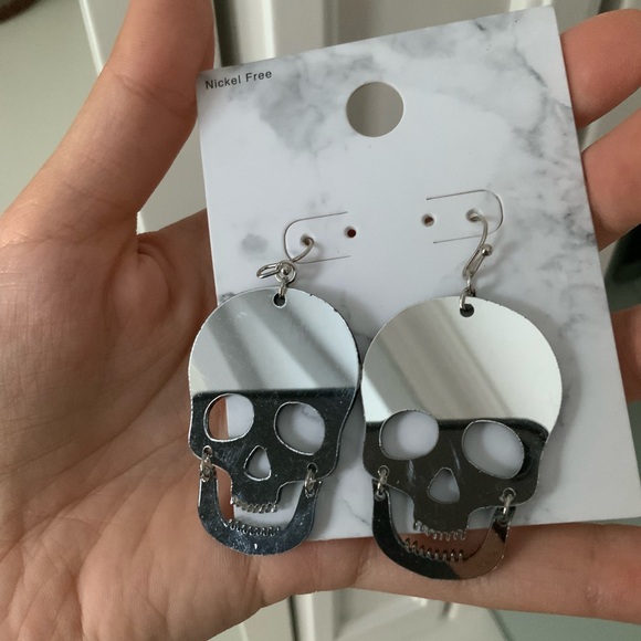 Mirrored Skeleton Statement Dangle Earrings Silver BRAND NEW Jewellery Women’s - Picture 2 of 11